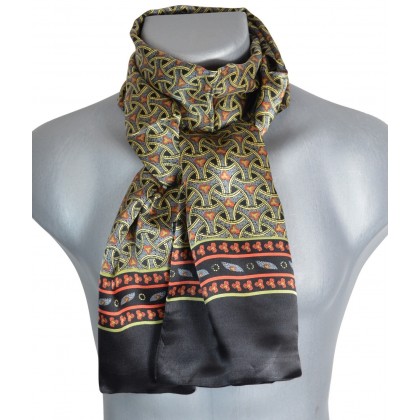 Foulard homme en soie roues noir