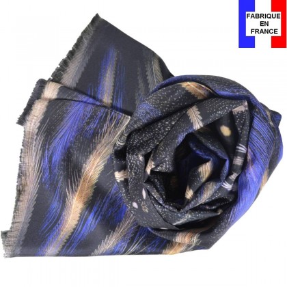 Echarpe homme en soie plumes bleues