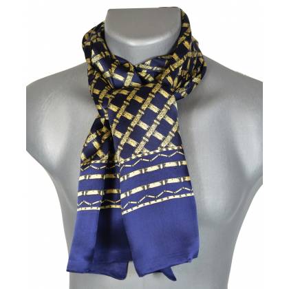 Foulard homme en soie marine et beige croisillons