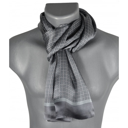 Foulard homme en soie quadrillage gris