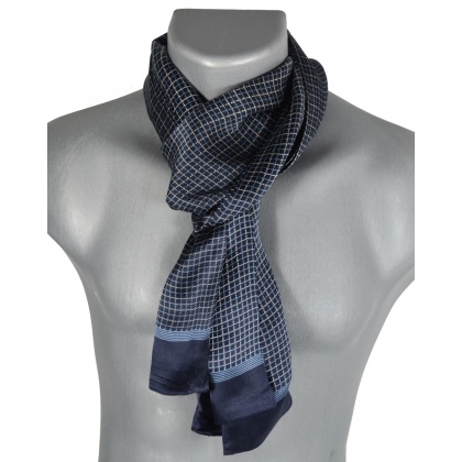 Foulard homme en soie quadrillage bleu