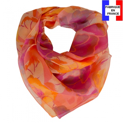 Carré soie Pivoine corail made in France