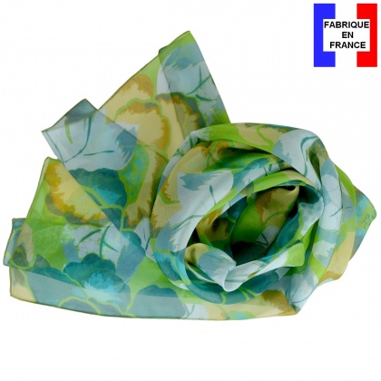 Foulard en soie Pivoine vert made in France