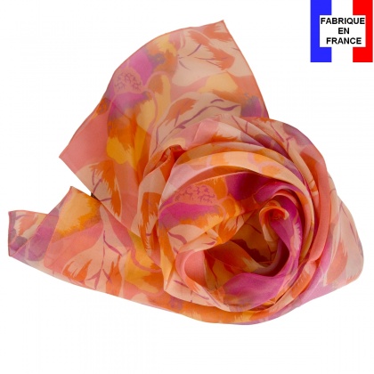 Foulard en soie Pivoine corail made in France