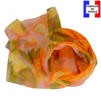 Foulard en soie Pivoine jaune made in France