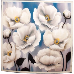 Foulard soie carré grandes fleurs blanches