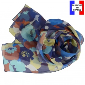 Foulard en soie Floral bleu made in France