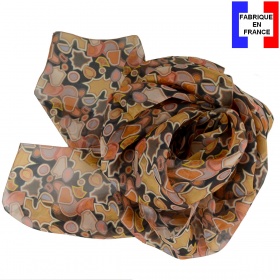 Grand carré soie Floral ocre made in France